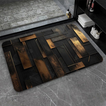 Bath Mat Bathroom Rug - Black and Gold Geometric -Absorbent Non Slip Quick Dry Stain Resistant Easy to Clean Care