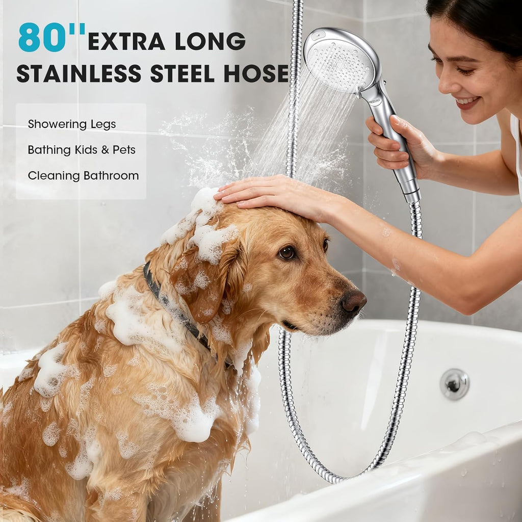Shower Head with Handheld, High Pressure 8-Mode Filtered Shower Head with 80" Extra Long Stainless Steel Hose &