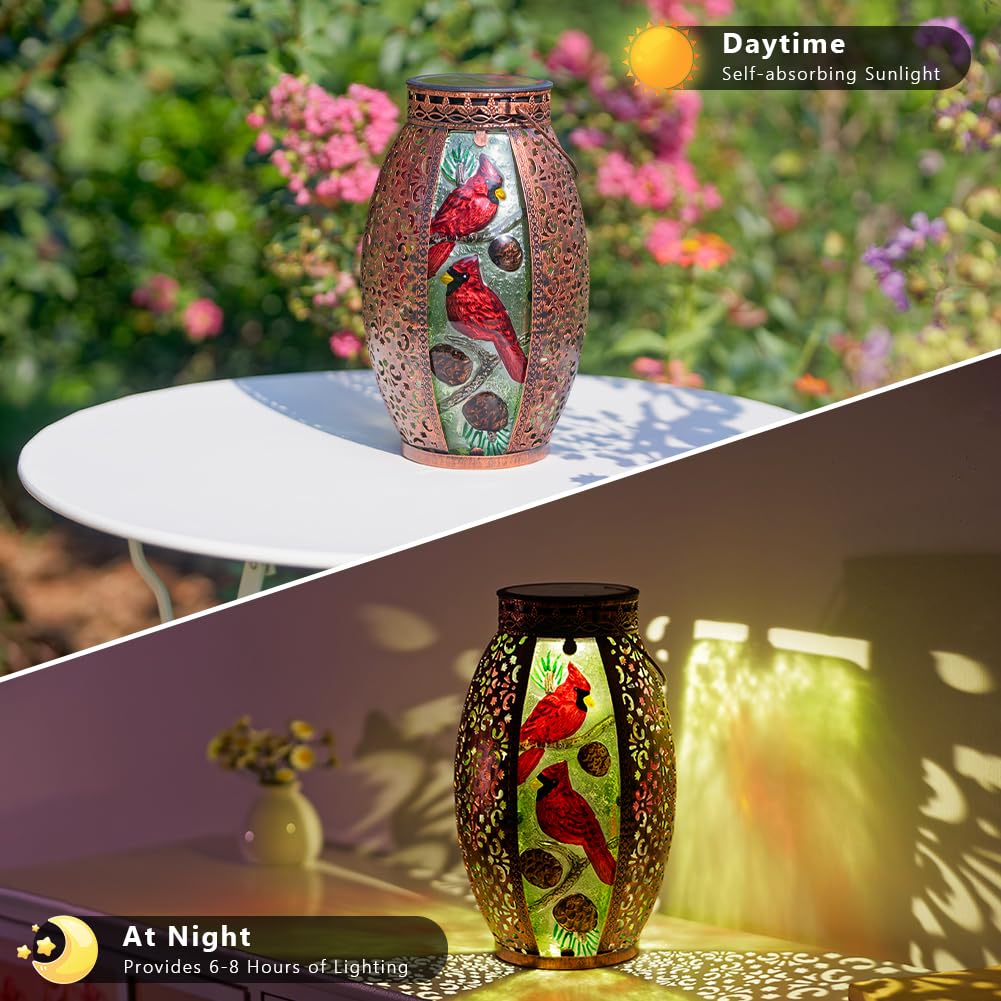 Solar Lantern Outdoor Waterproof, Hanging Solar Lantern Yard Decor, Cardinal Garden Decor, Cardinal Gift for Women