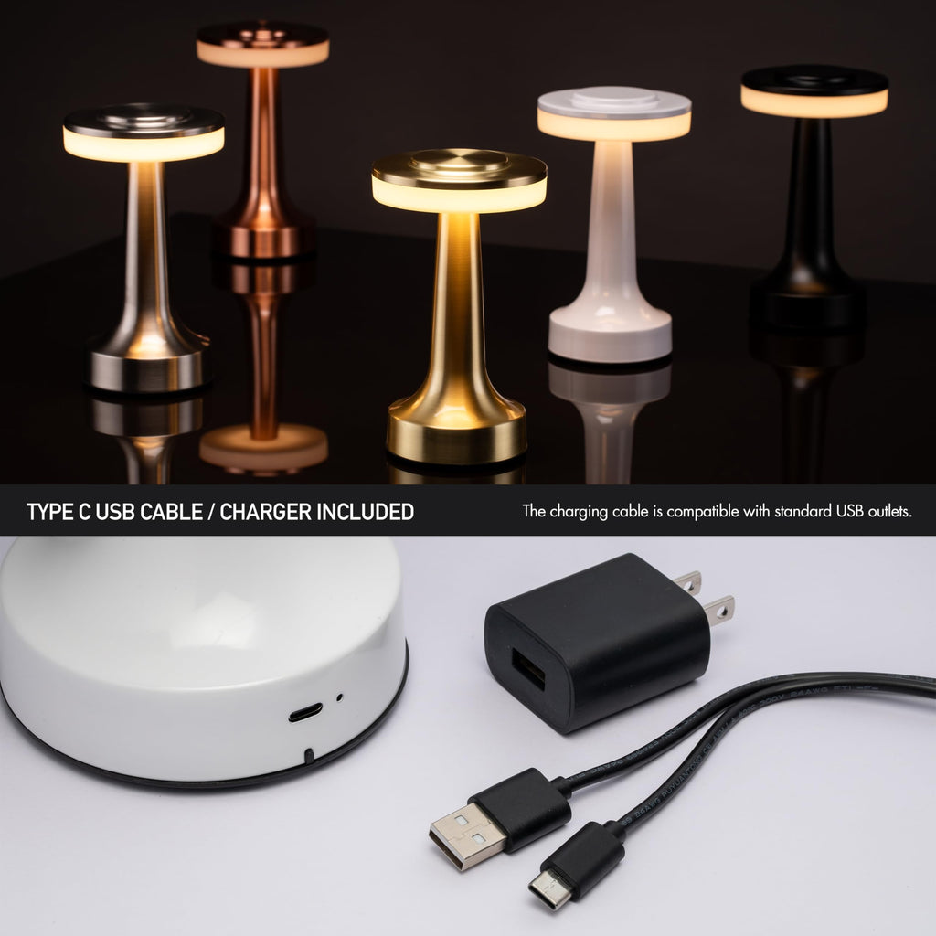 Dome Cordless Rechargeable LED Mushroom Table Lamp, Piano White