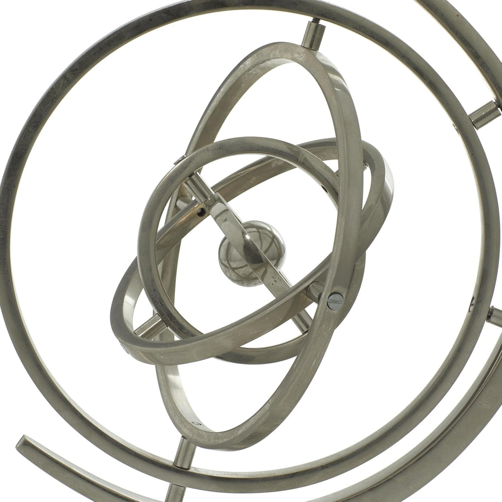Aluminum Armillary Globe with Marble Base, 10" x 7" x 13", Silver