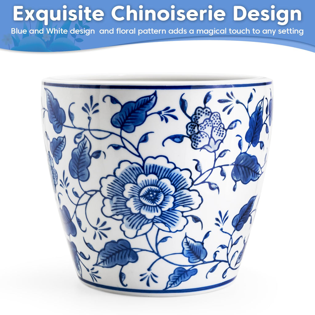 8 inch Ceramic Planters for Indoor Plants, Chinoiserie Decor Ceramic Pots for Plants Flower Plant Pots Indoor with