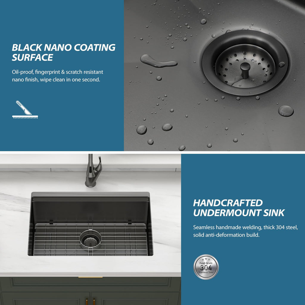 26 Undermount Kitchen Sink Black Stainless Steel Workstation