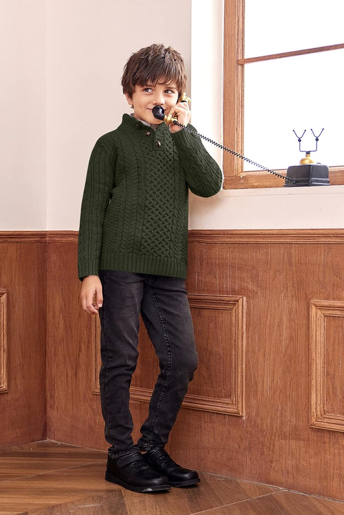 Boys Mock Neck Pullover Sweater Button Cable Knit Jumper