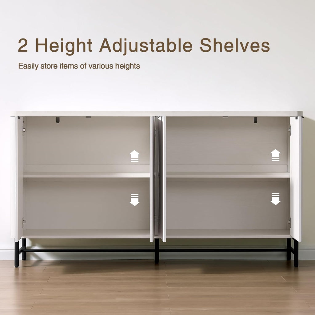65" Buffet Cabinet with Storage, Fluted Credenza Sideboard with 4 Doors & Adjustable Shelves