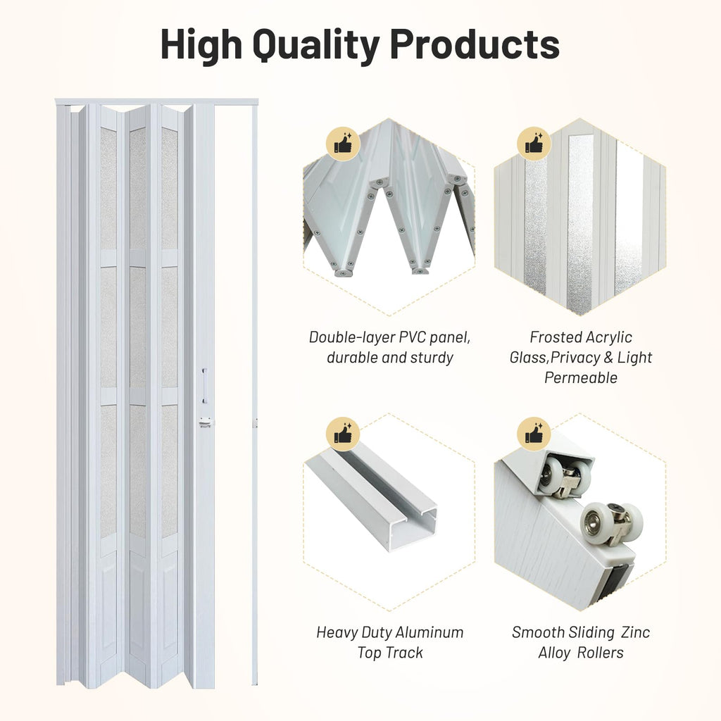 36" x 80" PVC Accordion Door with Lock and Handle, White