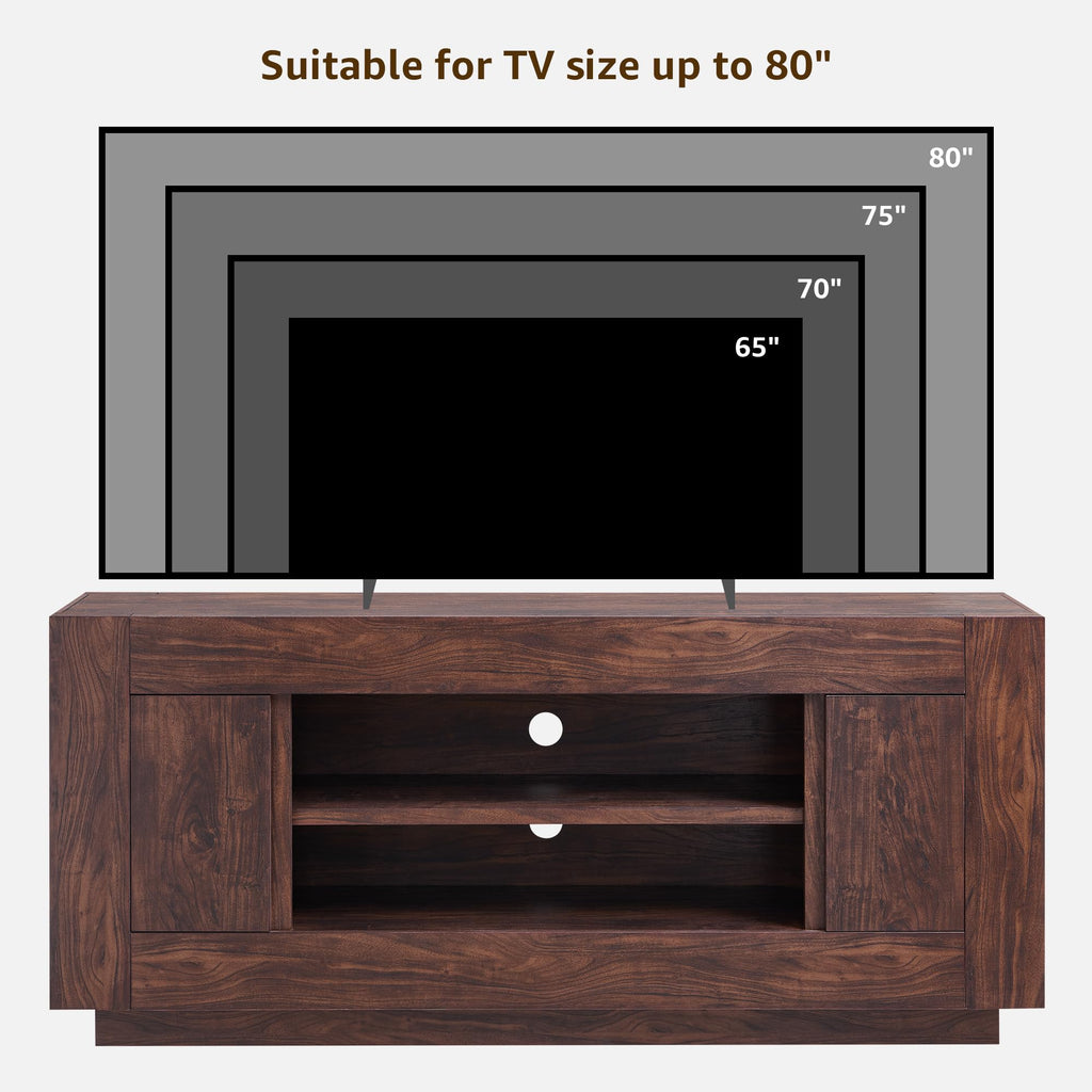 Modern 70" TV Stand for 80" TV, Thick Block Media Console, Dark Walnut