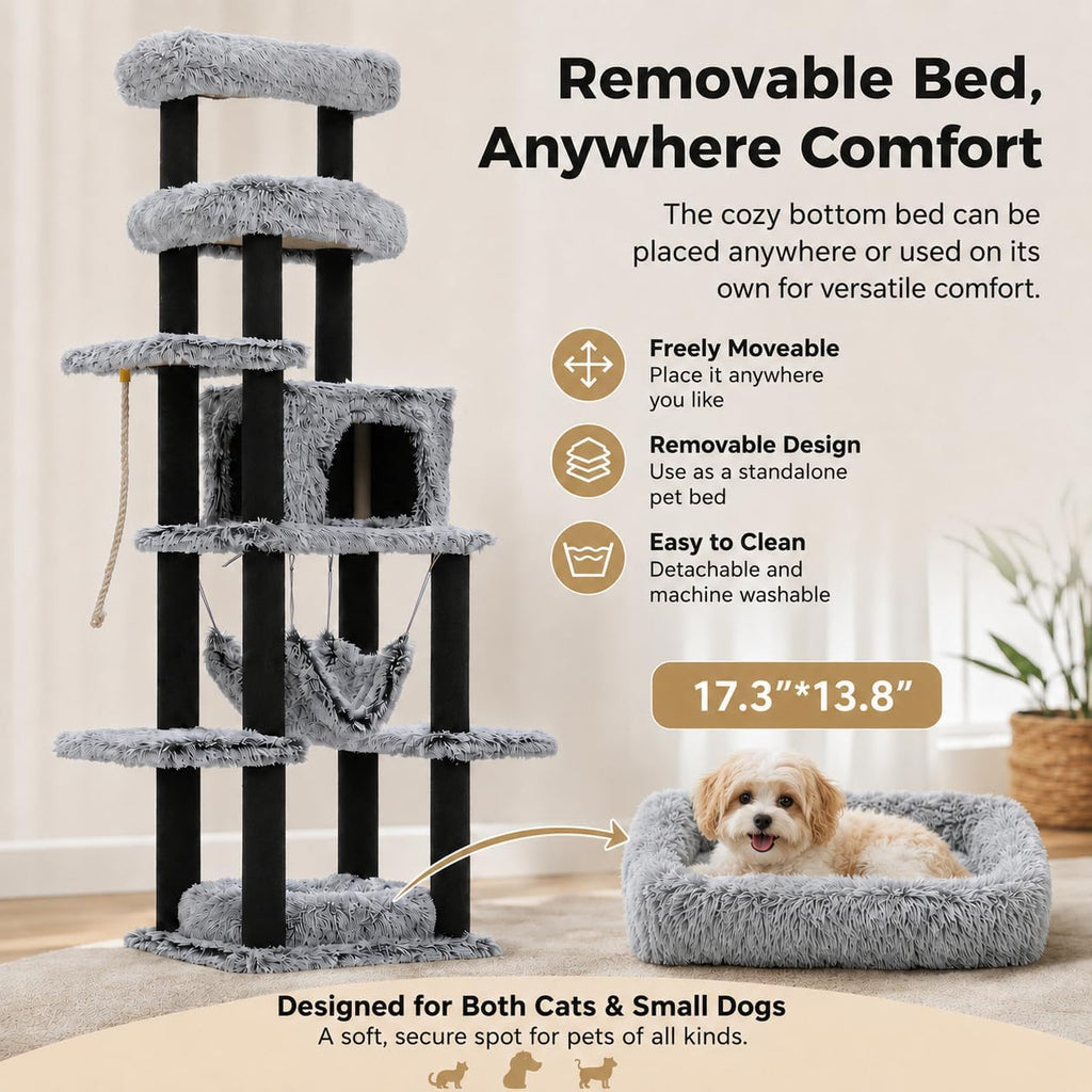 73in Heavy Duty Cat Tree Tower for Large Cats, Soft Long Plush