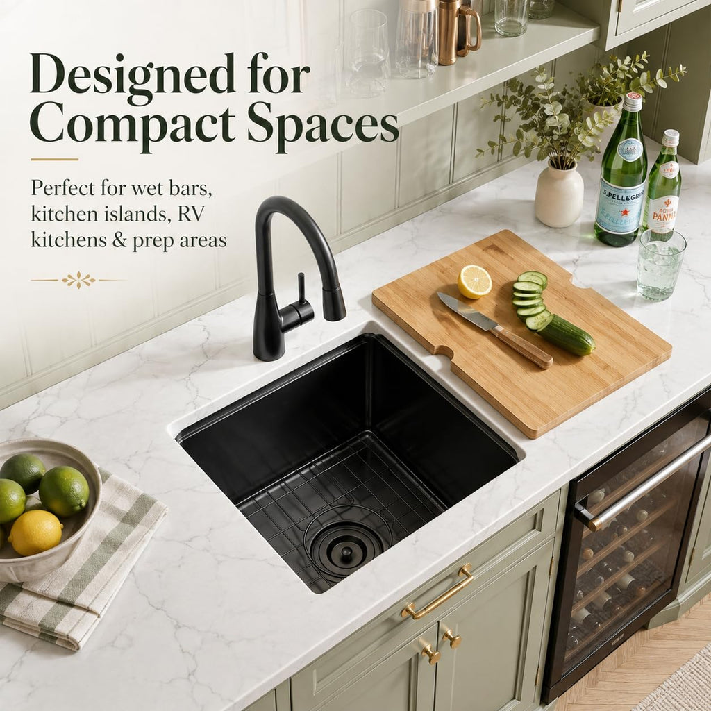 17x17 Inch Black Undermount Stainless Bar Sink with Cutting Board