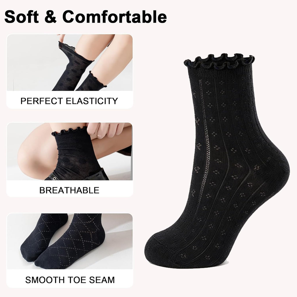 Ruffle Socks for Girls Toddler School Uniform Kids Cotton Cute Frilly Ankle Socks 6 Pairs