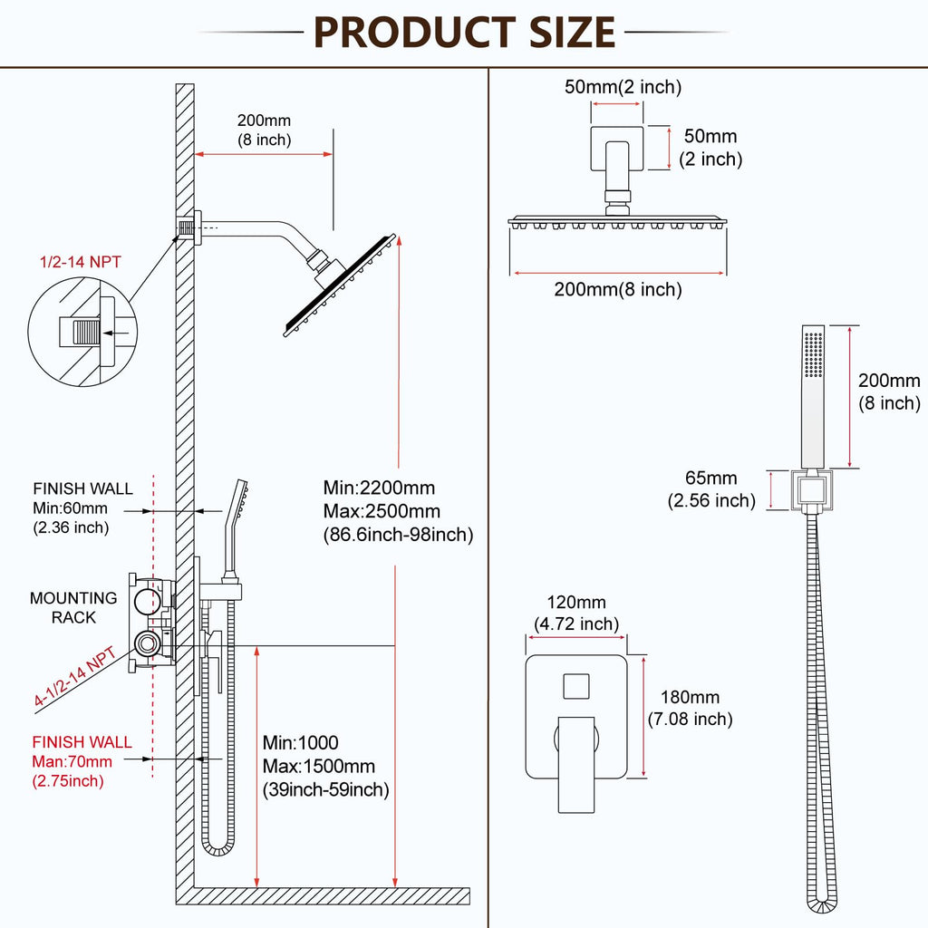 Shower Faucet Set with Handheld Sprayer,8 Inch,Brushed Nickel