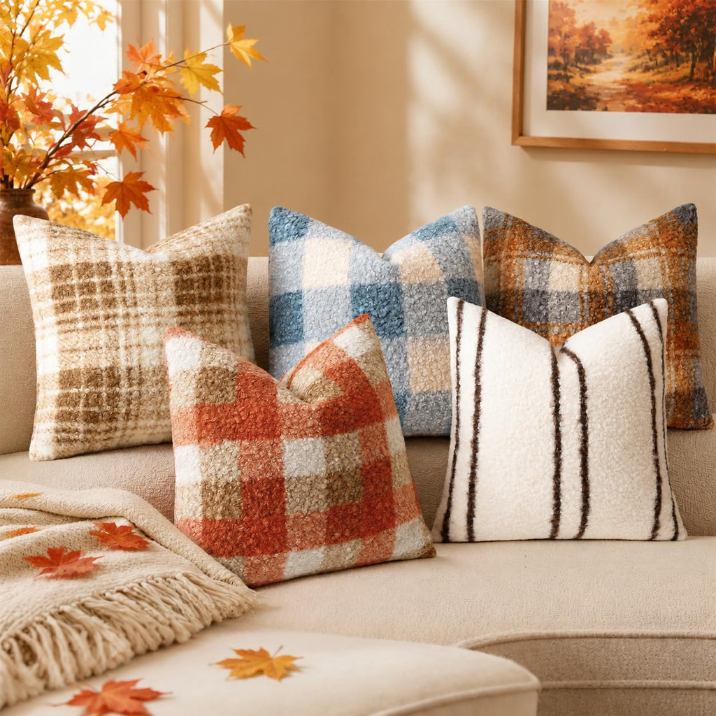 Faux Fur Striped Throw Pillow Covers 22x22 Set of 2 Ivory
