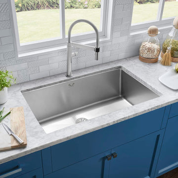 Kitchen Sinks 32x18 Inch Undermount Kitchen Sink Stainless Steel Sink 16 Gauge Single Bowl Set (5 Item Bundle: Sink