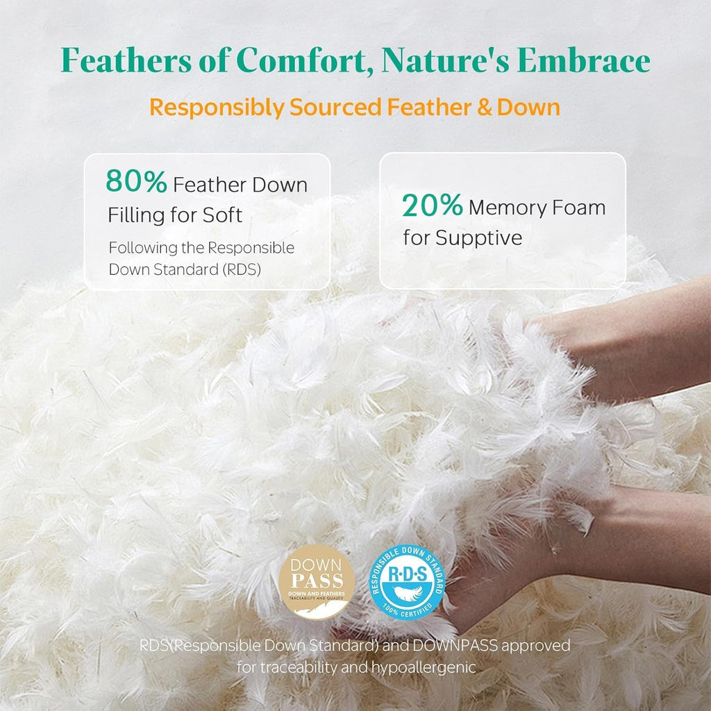 Down Feather Throw Pillow Inserts, 22x22 Pillows with Organic Cotton Cover, Soft Square Decorative Pillows - Set of 2