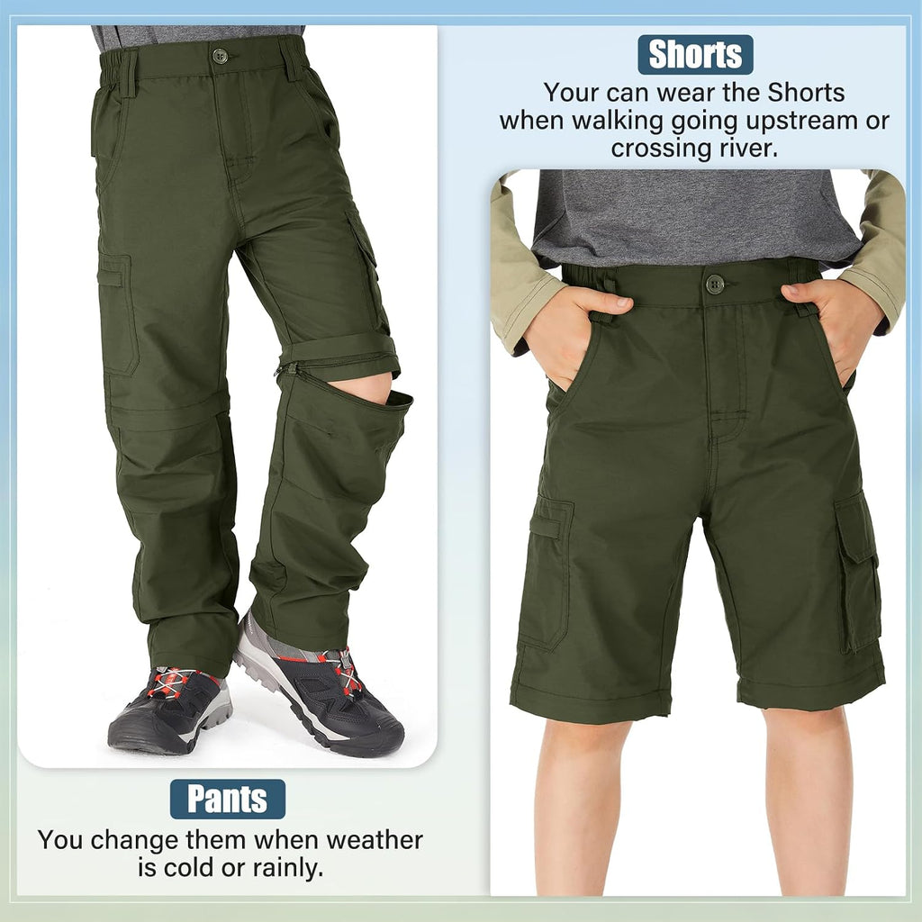 Pants for Boys Scout Kids Hiking Convertible Zip Off Cargo Safari
