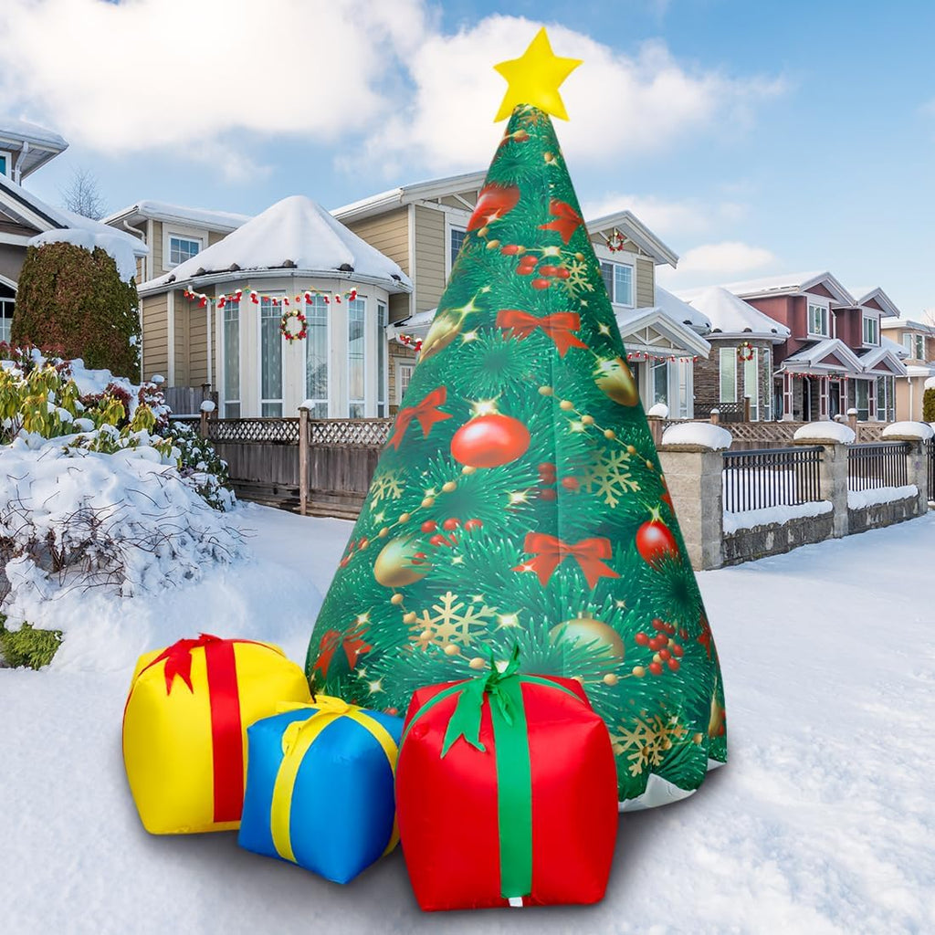 7 FT Christmas Decorations Inflatables Tree Outdoor Blow Up Yard Gift Box with Built-in LEDs for Indoor Party Garden