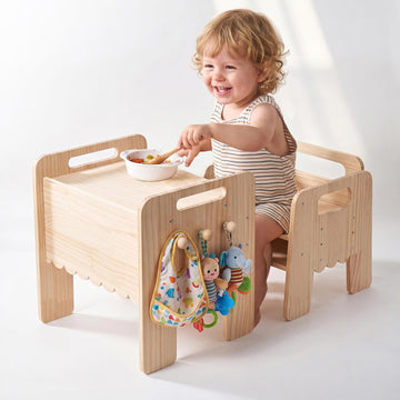 Weaning Table and Chair Set Solid Wood Height Adjustable Toddler