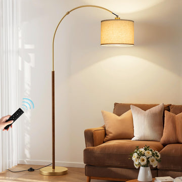 Dimmable Arc Floor Lamp with Remote, Color Temp Adjust, Woodgrain