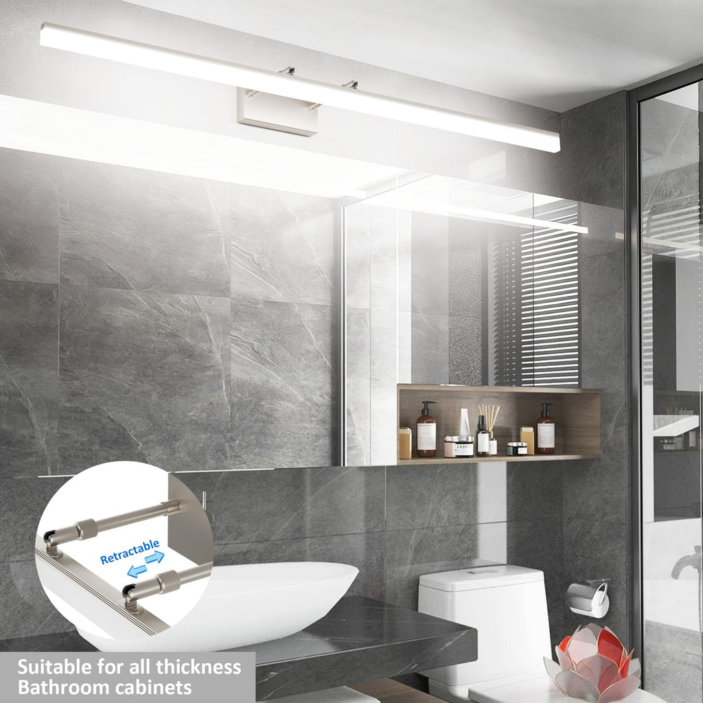 48inch Brushed Nickel Bathroom Llight Fixtures LED Vanity Light Adjustable Modern Vanity Lights Over Mirror Rotatable