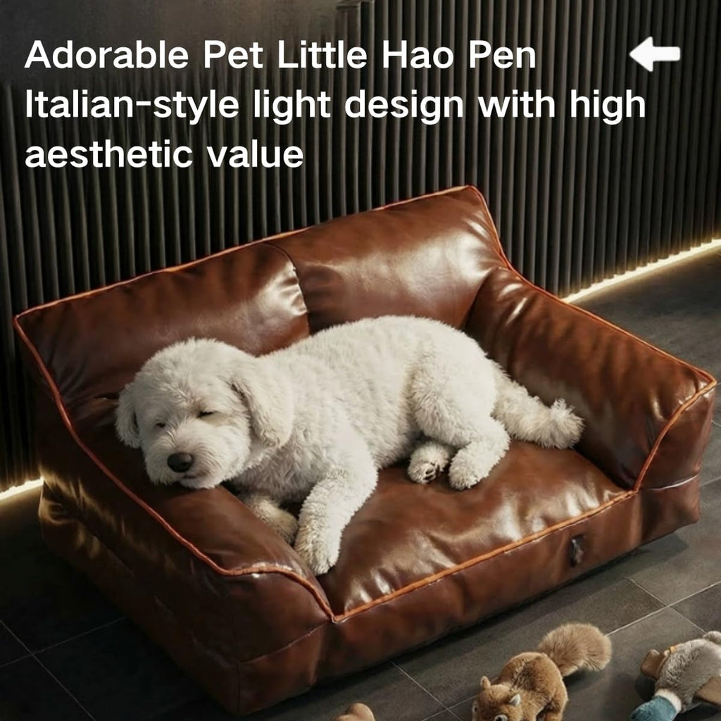 Leather Dog Bed Couch for Small and Medium Dogs Mid Century Modern Elevated Cat Sofa Chair Luxurious Indoor Furniture