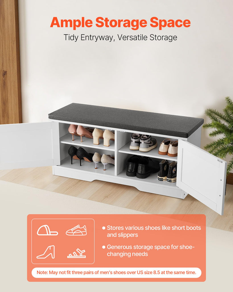 Shoe Storage Bench with Padded Cushion & 2 Barn Doors, Entryway Bench 39.4 x 14.0 x 18.1 Inches