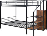 Full Over Full Metal Bunk Bed with Storage Stairs and Wardrobe, Bunk Bed for Adults/Kids/Teens, Black