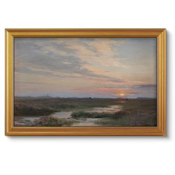 Large Gold Framed Wall Art, Vintage Landscape Paint, Sunset