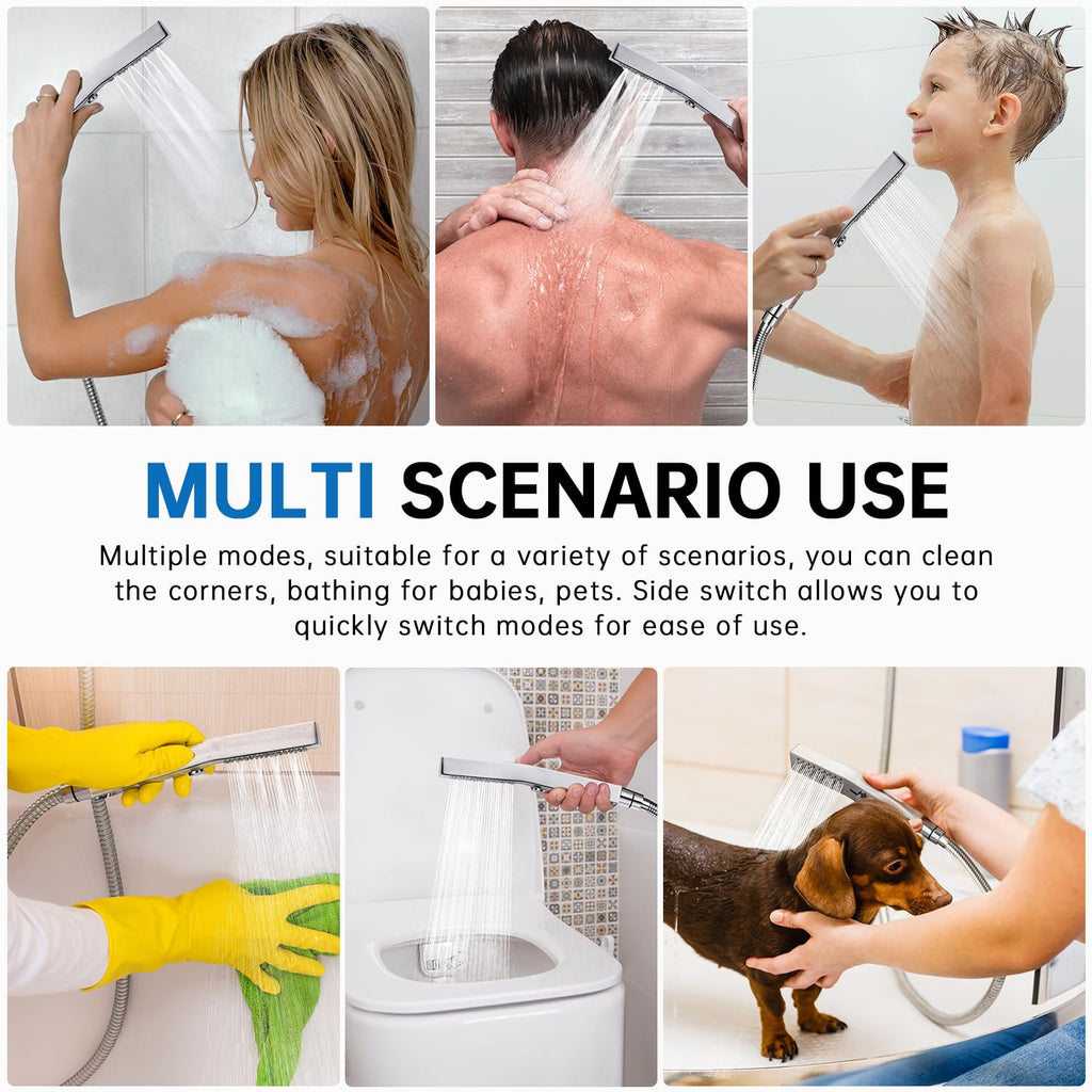 All Metal Square 3 Function Handheld Shower Head(Chrome)