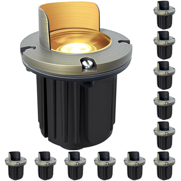 Brass Well Lights Outdoor 12-Pack, 12V Shielded LED Low Voltage In-Ground Landscape Lighting for Yard, Waterproof
