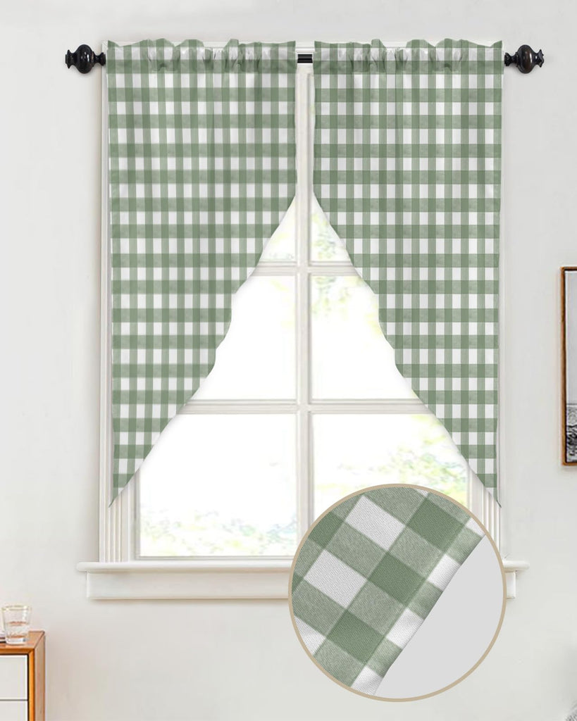 Sage Green Buffalo Plaid Swag Valances for Windows, Rustic Kitchen Window Curtains Over Sink, Green White Checkered
