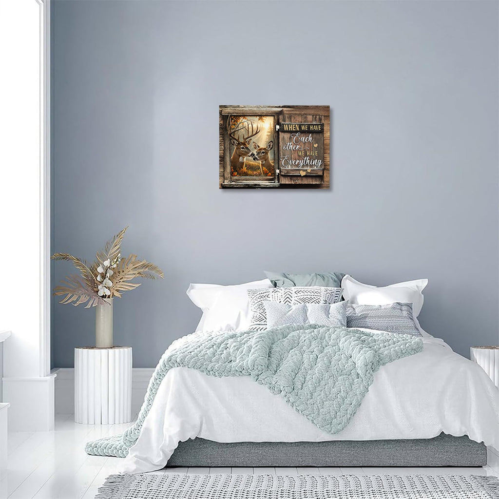 Farmhouse Deer Couple Decor Wall Art, Rustic Country Pictures 20"x24"