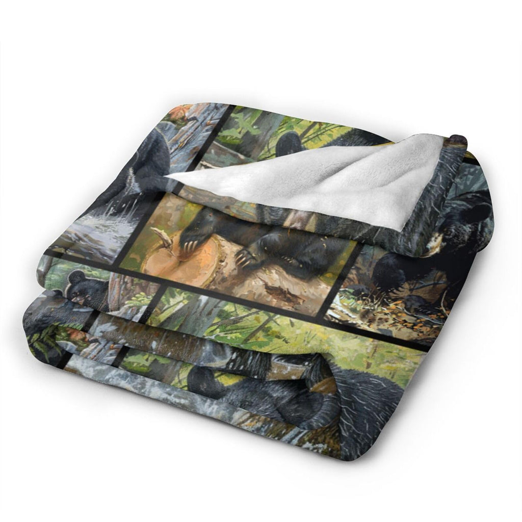Black Bear Blanket Bears Throw Blanket Gifts for Wildlife Cabin Lodge Lover Soft Fleece Flannel Stuff Plush Throws