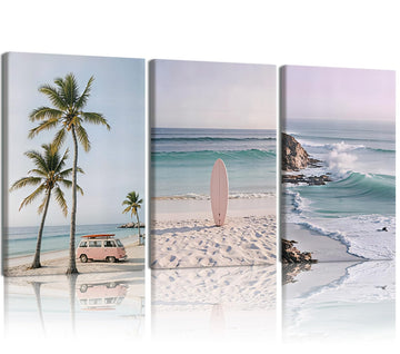 3 Pcs Coastal Beach Canvas Wall Art Boho Beach Scene 12x16 Inch