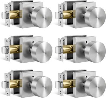 Brushed Nickel Privacy Door Knobs Interior Zinc Alloy,6 Pack