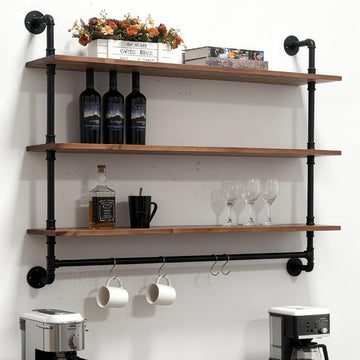 Industrial Pipe Shelving Wall Mounted, Pipe Shelves with Plank(3 Tier 42In)