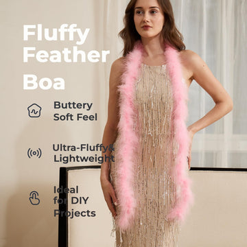 20g Fluffy Marabou Feather Boa for DIY Craft Sewing Trim Home Wedding Party Decoration-Light Pink - 2 Yards