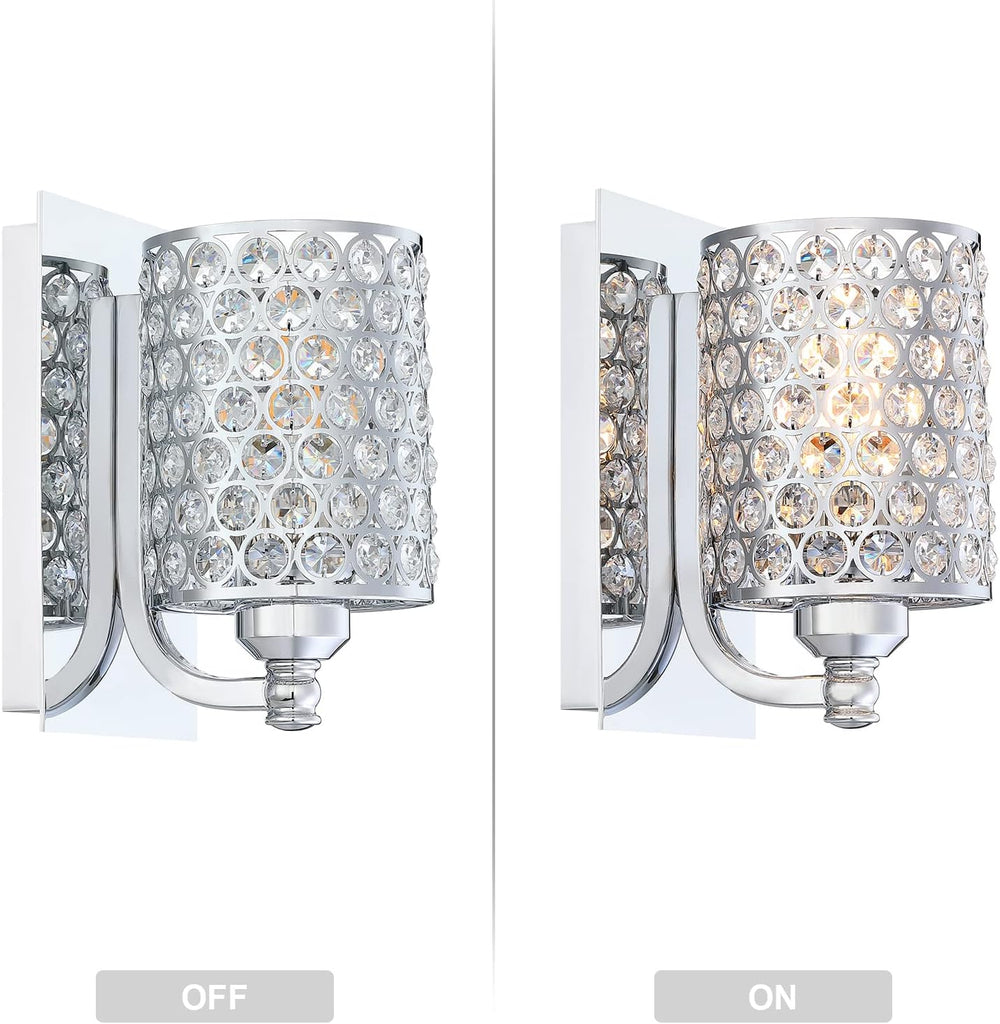 Crystal Wall Sconce with Chrome Finish (Set of 2) Modern Concise Style Wall Light Fixture Polyhedral Opal Crystal