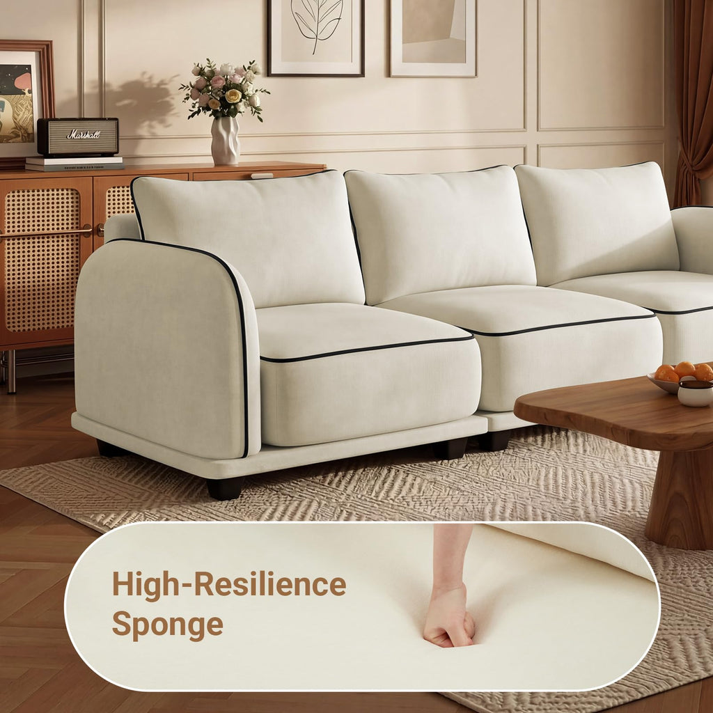104 Inch L Shaped Modular Sectional Sofa, 4 Seater Modern Cloud Chenille Comfy Couch with Movable Ottoman & 3 Back