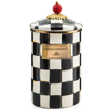 Enamel Canister, Large, Black-and-White Courtly Check