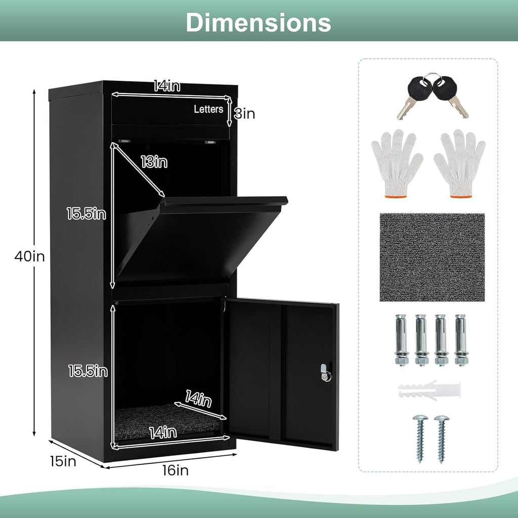 Package Delivery Boxes Galvanized Steel Parcel Drop Box with Mail Slot, Lockable Anti-Theft Secure Package Box