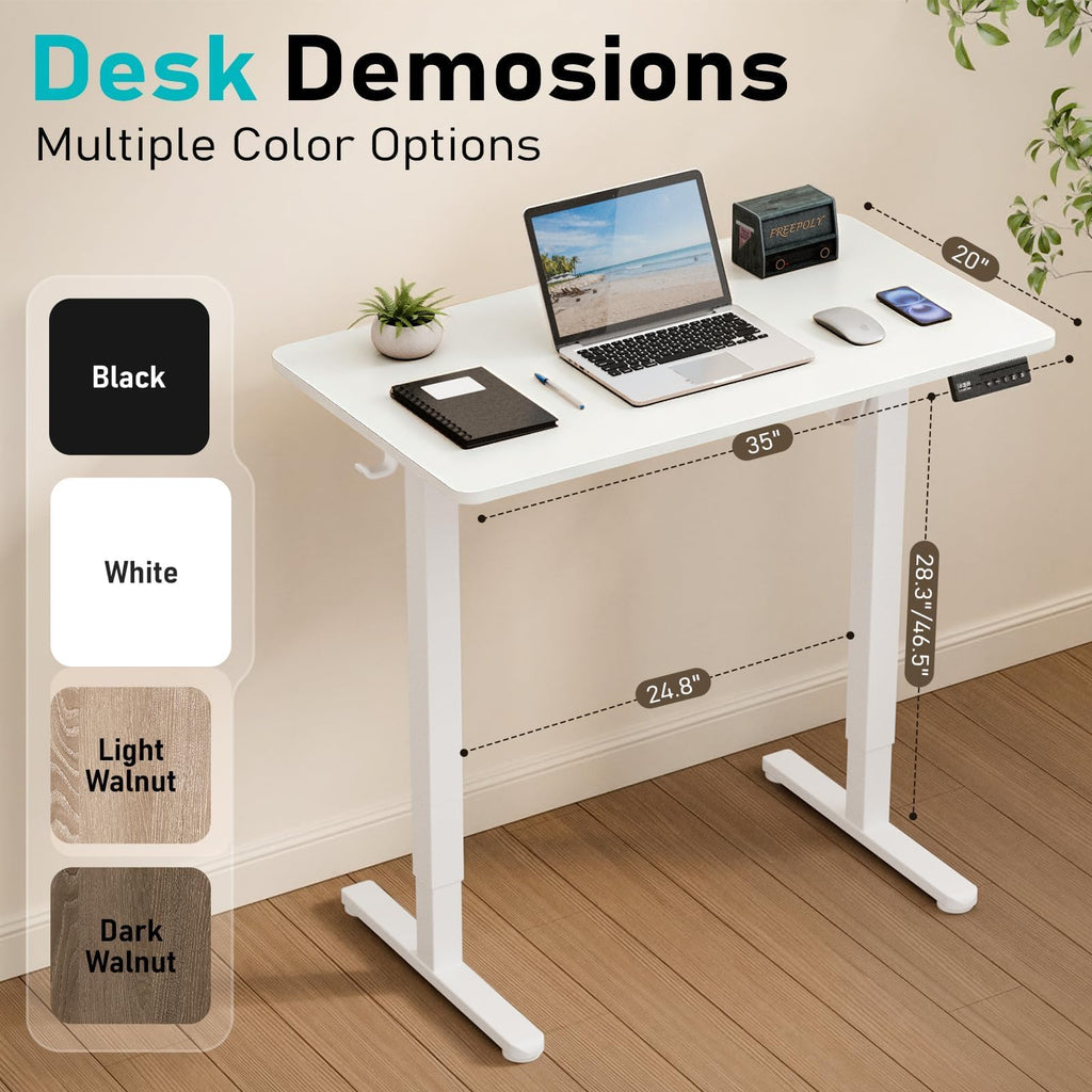 35" Electric Standing Desk, Small Sit Stand up Desk, White