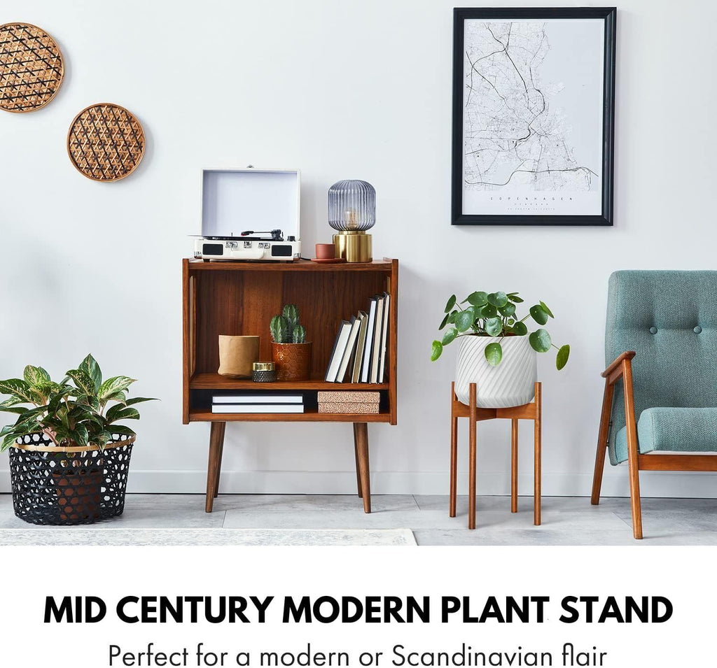 Mid Century Plant Stands for Indoor Planters, Acacia, 10 Inch | Plug In Design, Holds 175 lbs, Two High Options