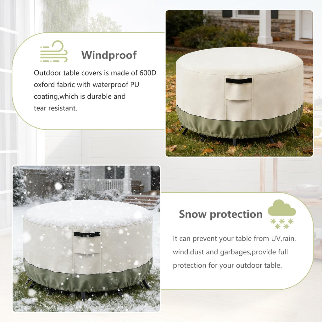 Waterproof Round Patio Table Cover, 72" DIA x 28" H, Beige