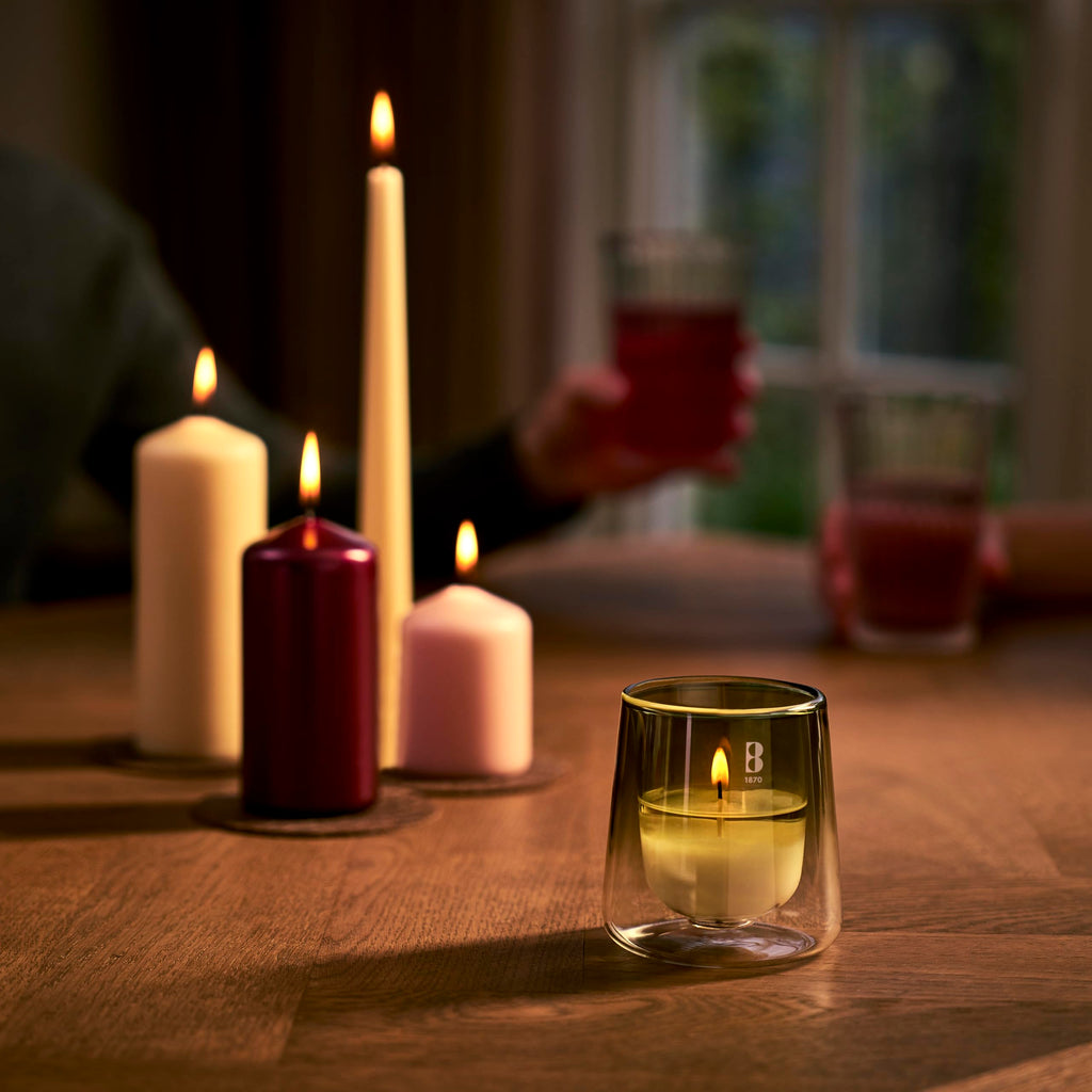 CleanLight Starter Set - Refillable Scented Candle - Glass Holder & Refill - Gardenia & Fig - Green - Long Burning