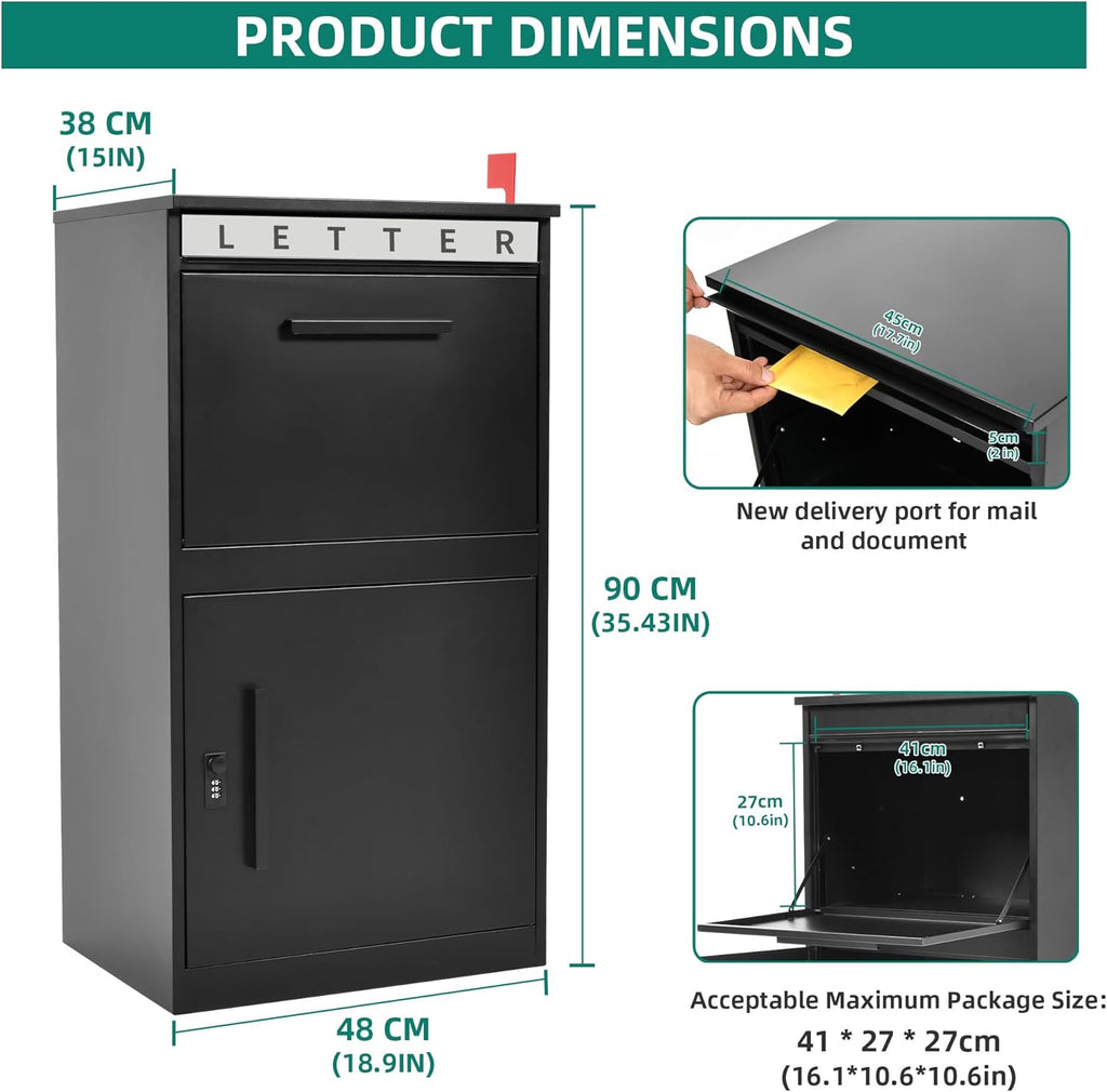 35" H Package Delivery Boxes with Mail Slot, Sliding & Password Lock Door, 19" x 15.8" x 35" Anti-Theft Parcel Drop Box