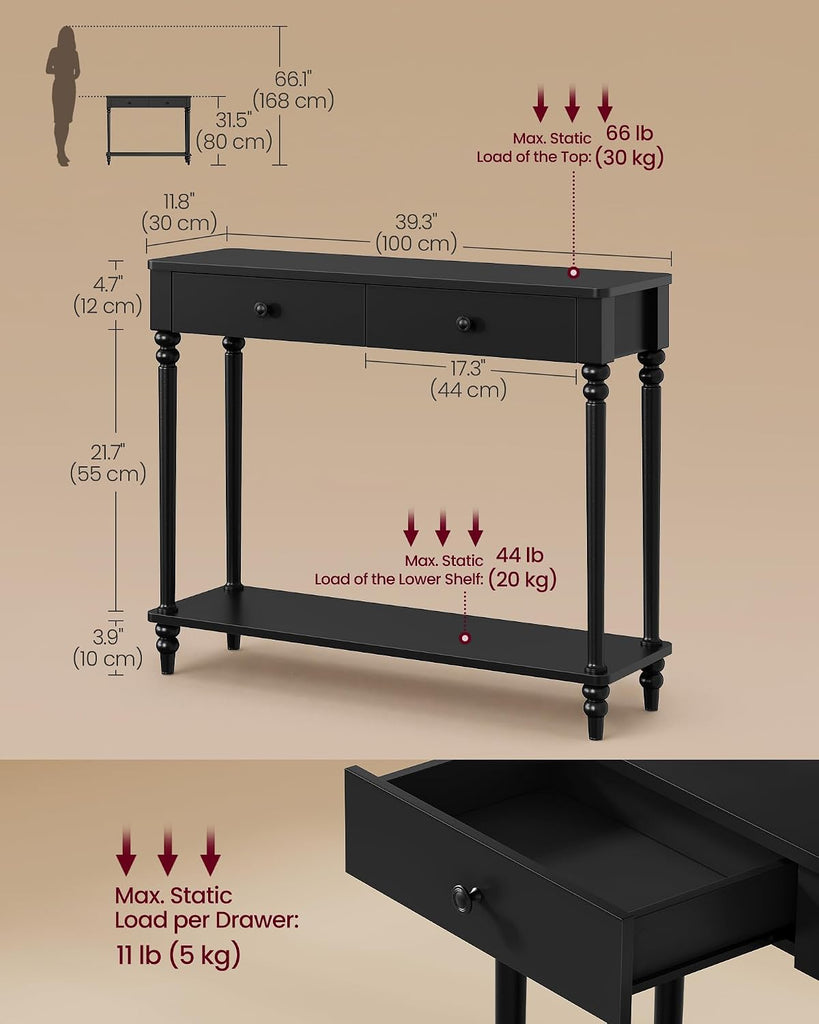 Mariel Collection - Console Table, Narrow Entryway Sofa Table with Drawers and Shelf, Solid Wood Legs, Mid-Century