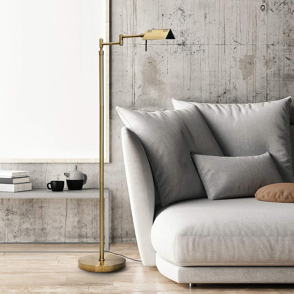 Brook Adjustable Dimmable LED Pharmacy Floor Lamp, Antique Brass