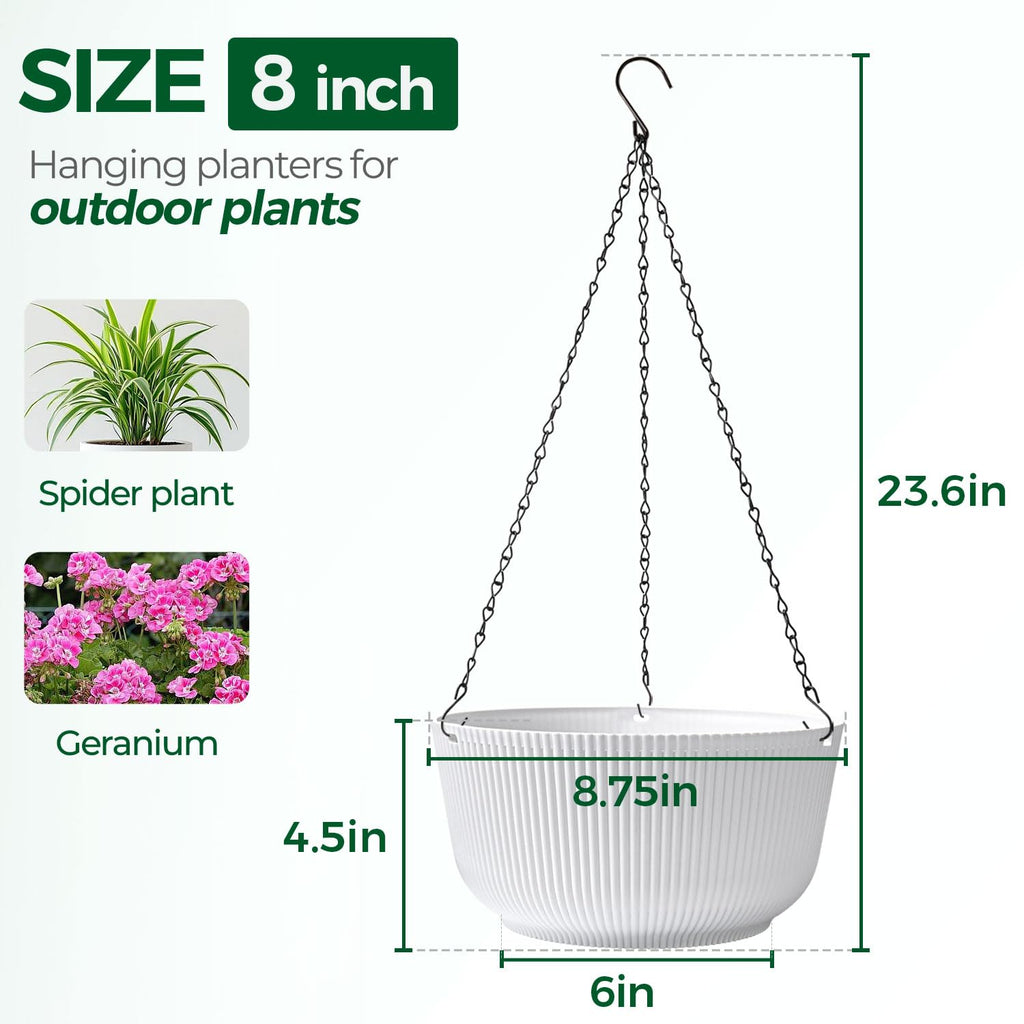Hanging Planters for Indoor Outdoor, 8 Inch Self Watering Pots, 2 Pack