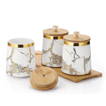 Set of 3 Marble Spices Sugar Coffee Tea Canister with Airtight Lid