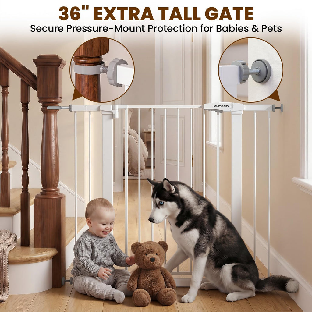 36" Extra Tall Baby Gate for Stairs, 29.7-43" Auto Close Dog Gate